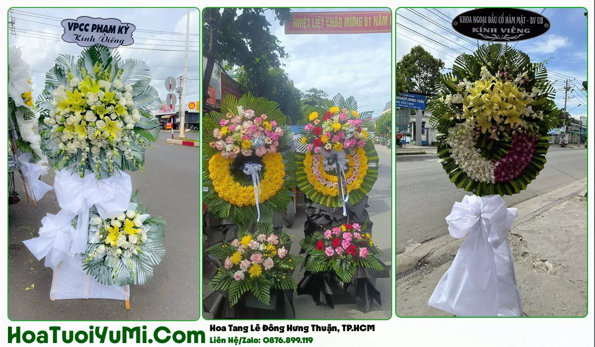 Hoa cúc trắng và hoa lan trong vòng hoa viếng tang lễ