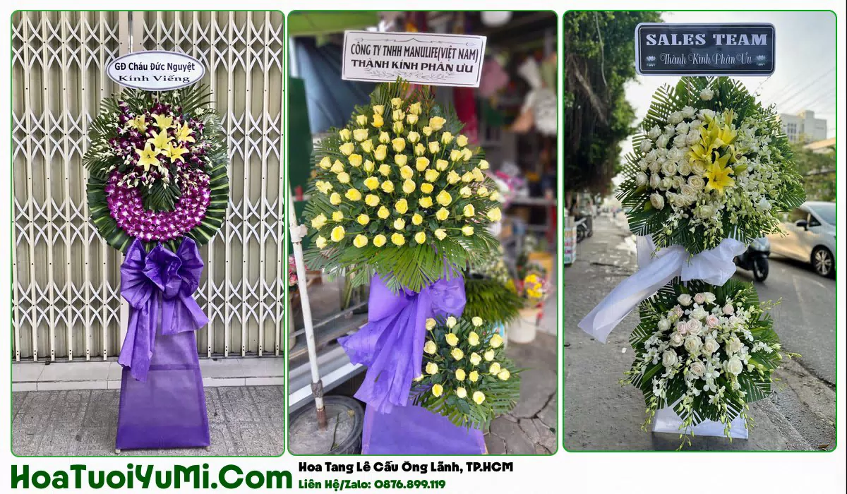 Vòng hoa viếng đám tang tại Phường Cầu Ông Lãnh, TP.HCM