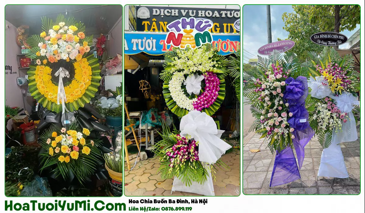 Vòng hoa viếng tang lễ giao tại Phường Ba Đình, Hà Nội