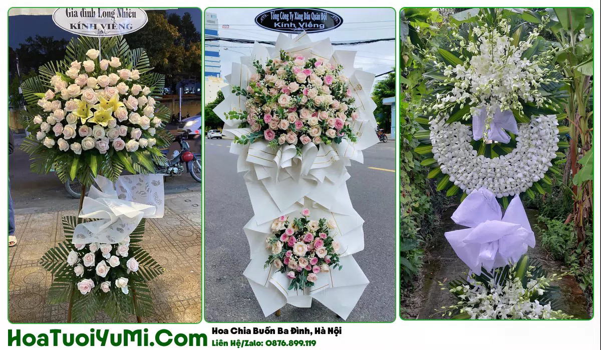 Kệ hoa viếng tang lễ giao khu vực Đội Cấn, Trúc Bạch, Ba Đình