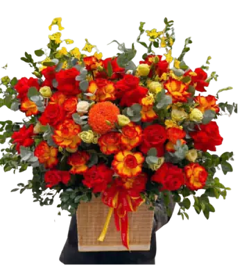 giỏ hoa hồng đỏ cam