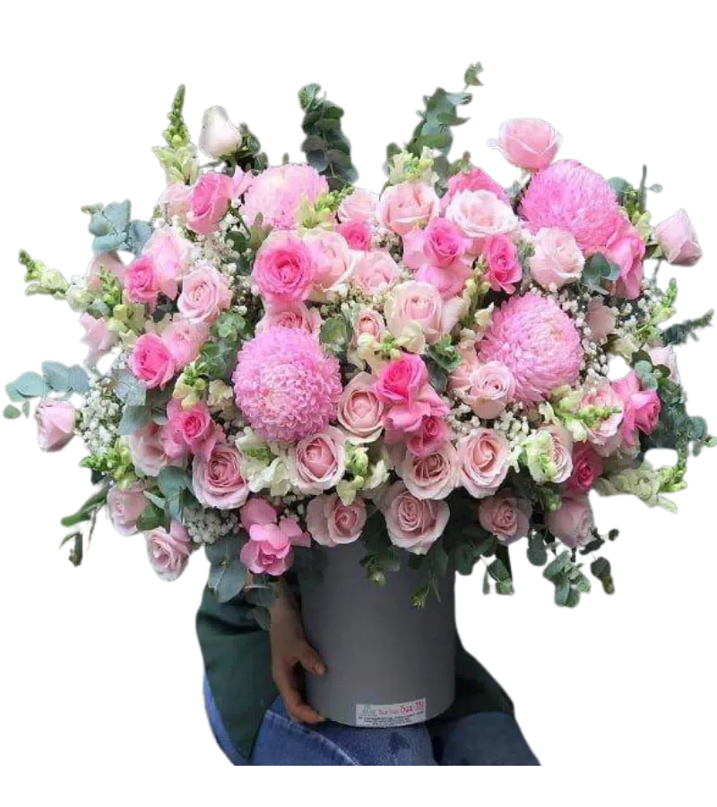 giỏ hoa hồng mik mẫu đơn