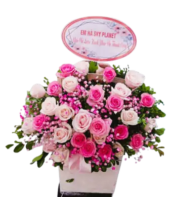 giỏ hoa tone hồng
