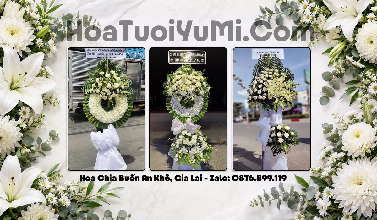 vòng hoa viếng trắng đặt tại Phường An Khê, Gia Lai