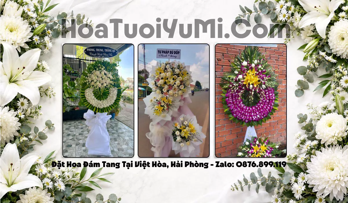 Vòng hoa viếng đám tang Phường Việt Hòa giao kịp giờ
