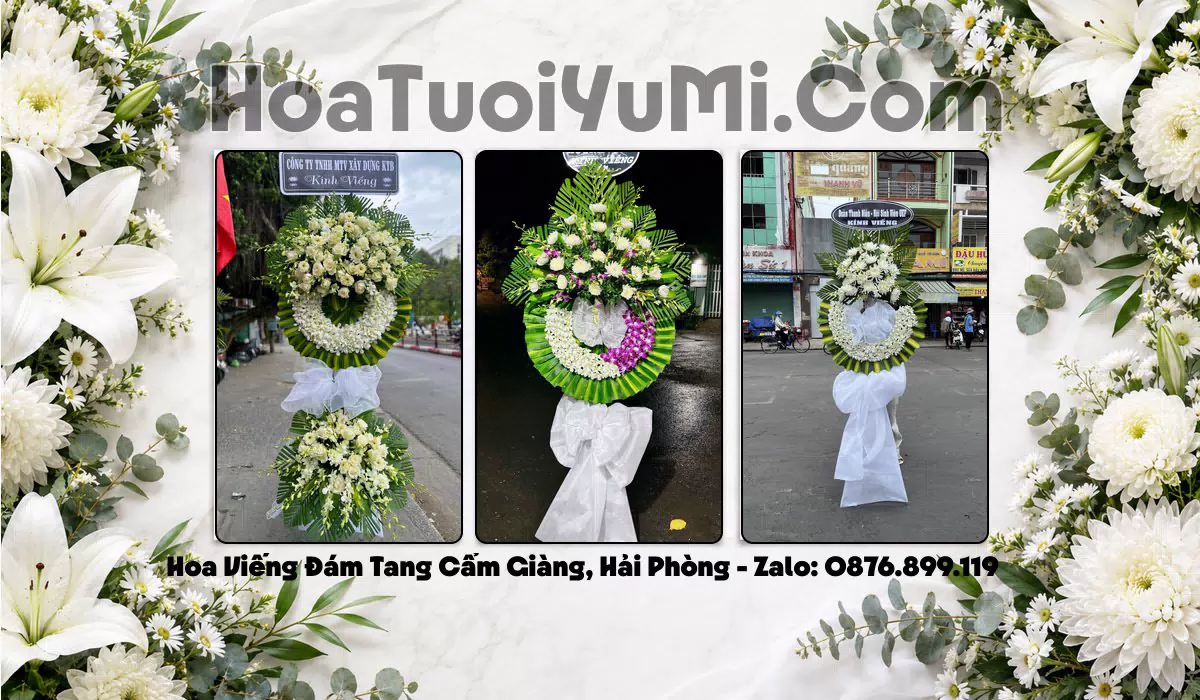 vòng hoa tang lễ trắng tinh khiết giao tại Xã Cẩm Giàng, Hải Phòng
