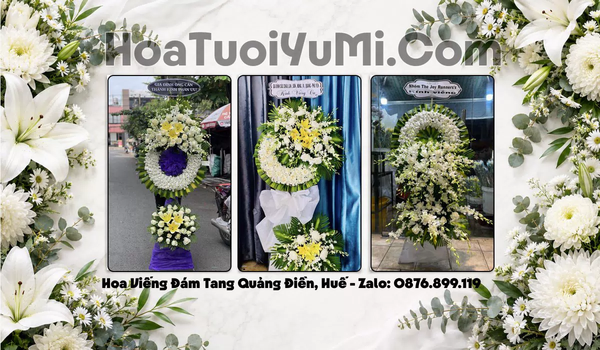 Vòng hoa viếng trắng tinh khôi giao tại Xã Quảng Điền, Huế