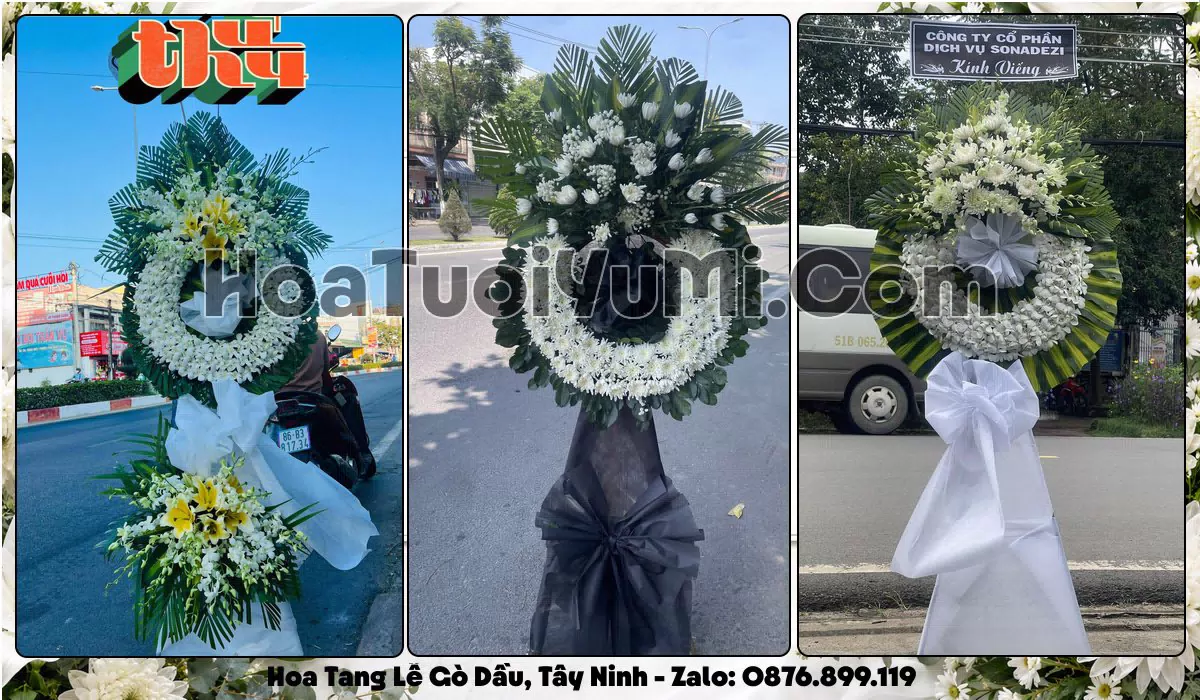 Vòng hoa viếng đám tang tại Phường Gò Dầu, Tây Ninh