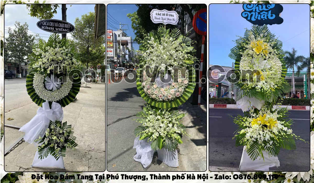 vòng hoa viếng đám tang tại Phường Phú Thượng, Hà Nội