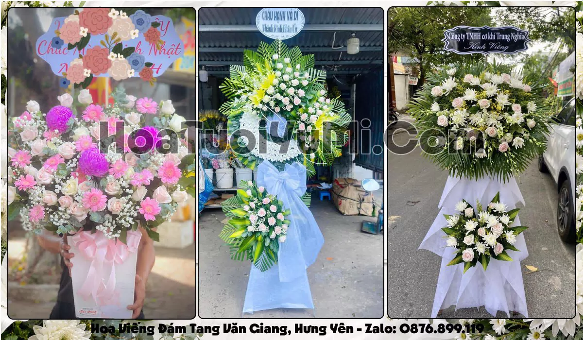 Vòng hoa viếng đám tang tại Xã Văn Giang, Hưng Yên