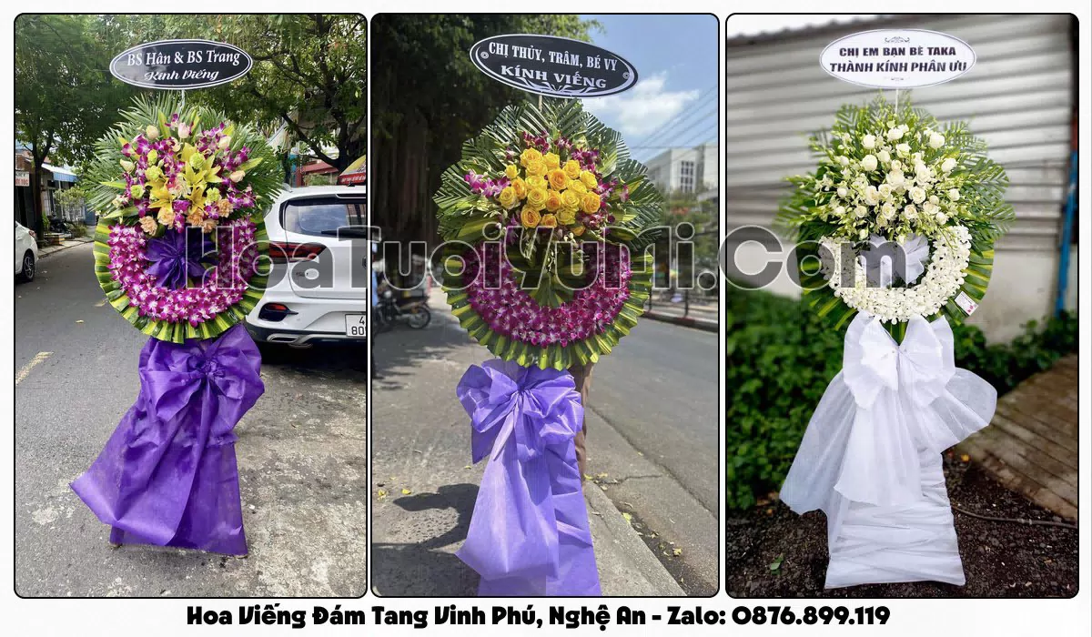 Vòng hoa viếng đám tang tại Phường Vinh Phú, Nghệ An
