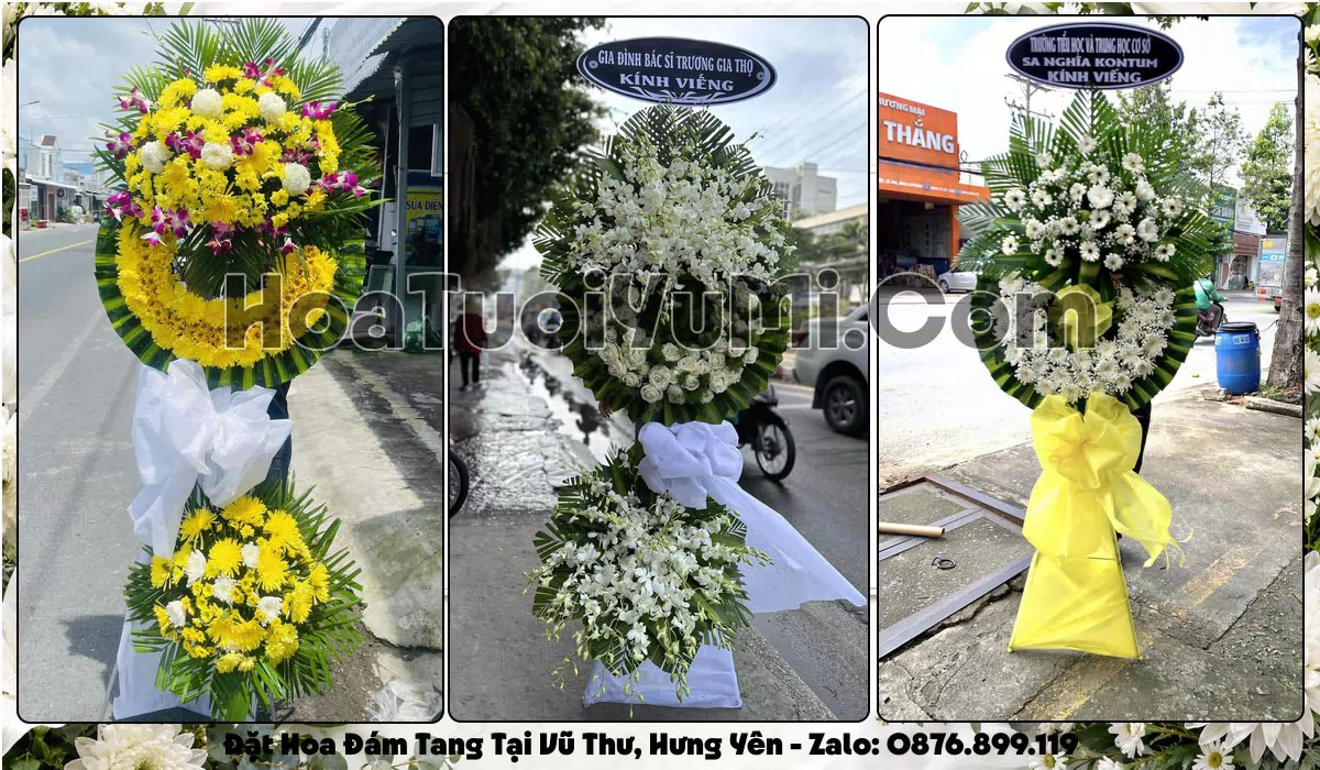 Vòng hoa viếng đám tang tại Xã Vũ Thư, Hưng Yên